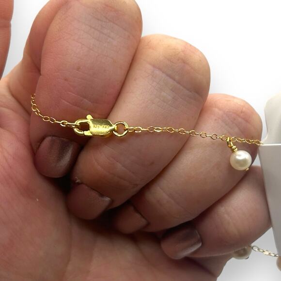 NWT Macy's Cultured Pearl Dangle 18K Gold Sterling Silver Bracelet Ivory White - Picture 10 of 11